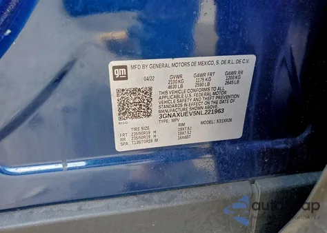 2022 Chevrolet Equinox Lt z USA, uszkodzony, nr VIN 3GNAXUEV5NL221963